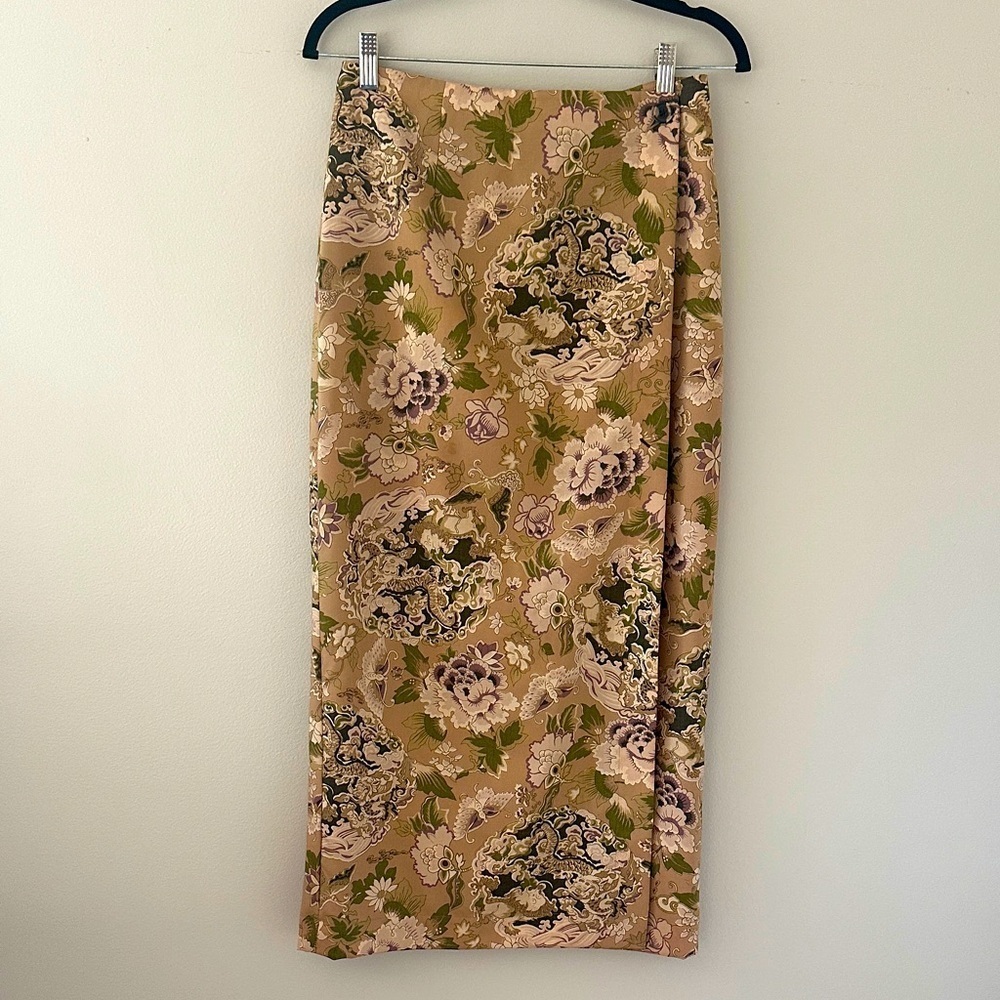 Banana Republic Women’s Straight Wrap Style Wool Long Skirt Sz 10 Ornate Print